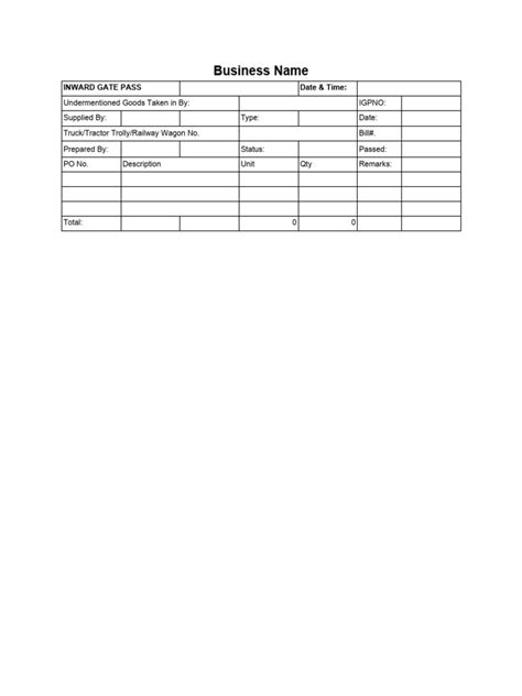 Gate Pass Format For Companies in MS Word .